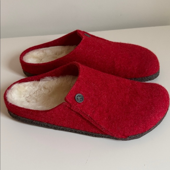 Birkenstock Zermatt Wool Felt Red Clogs Shearling Lined Slippers 39/250/8-8.5 - Picture 5 of 13